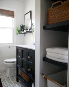 Sima Spaces bathroom remodel, before and after bathroom renovation, white and black bathroom, 1950's bathroom renovation
