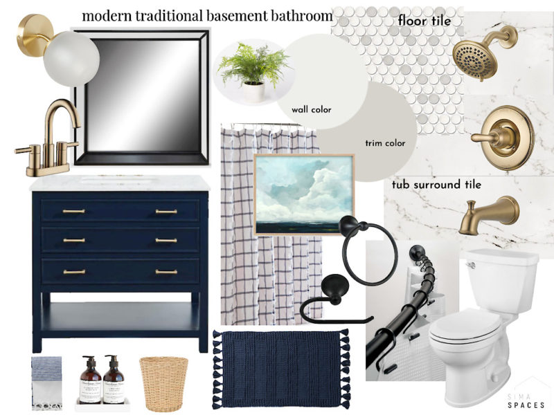 Basement bathroom moodboard and design, Sima Spaces Spring 2020 ORC