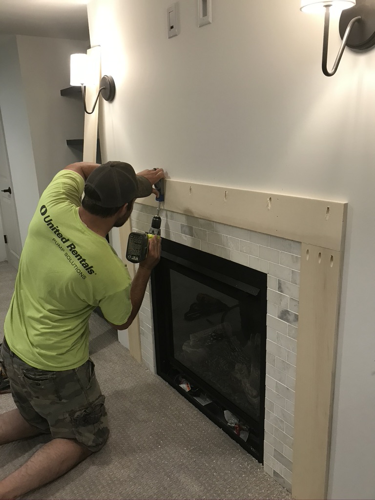 How to Install a Gas Fireplace with Tile Surround and Wood Mantel ...