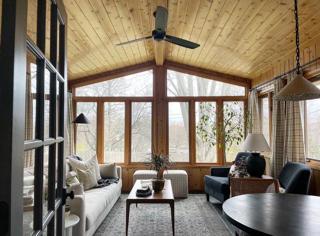 Transforming our Knotty Pine Porch from Dated to Modern- Without Paint ...